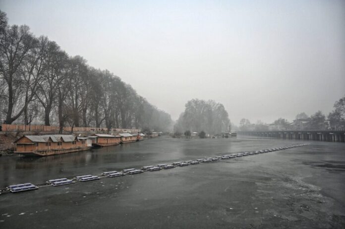 Frost-covered landscape in Srinagar during winter 2023