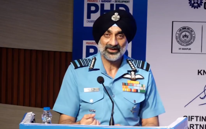 IAF Chief Amar Preet Singh addresses the Bharat Drone & Robotics Manthan 3.0 conference