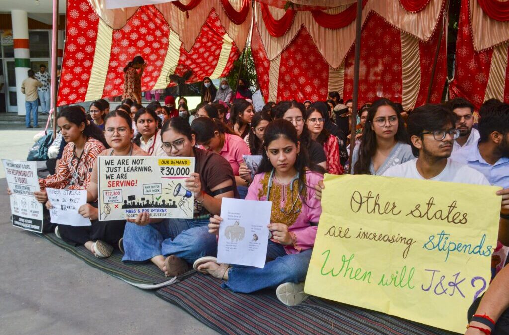 Medical interns protesting during hunger strike in Jammu and Kashmir